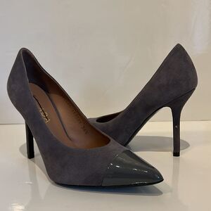 Escada Grey Suede Patent‎ Leather Toe Heels Shoes Size 36.5